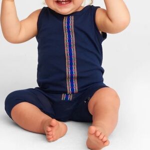 Pitusa Navy Blue Embroidered Baby One-Piece
